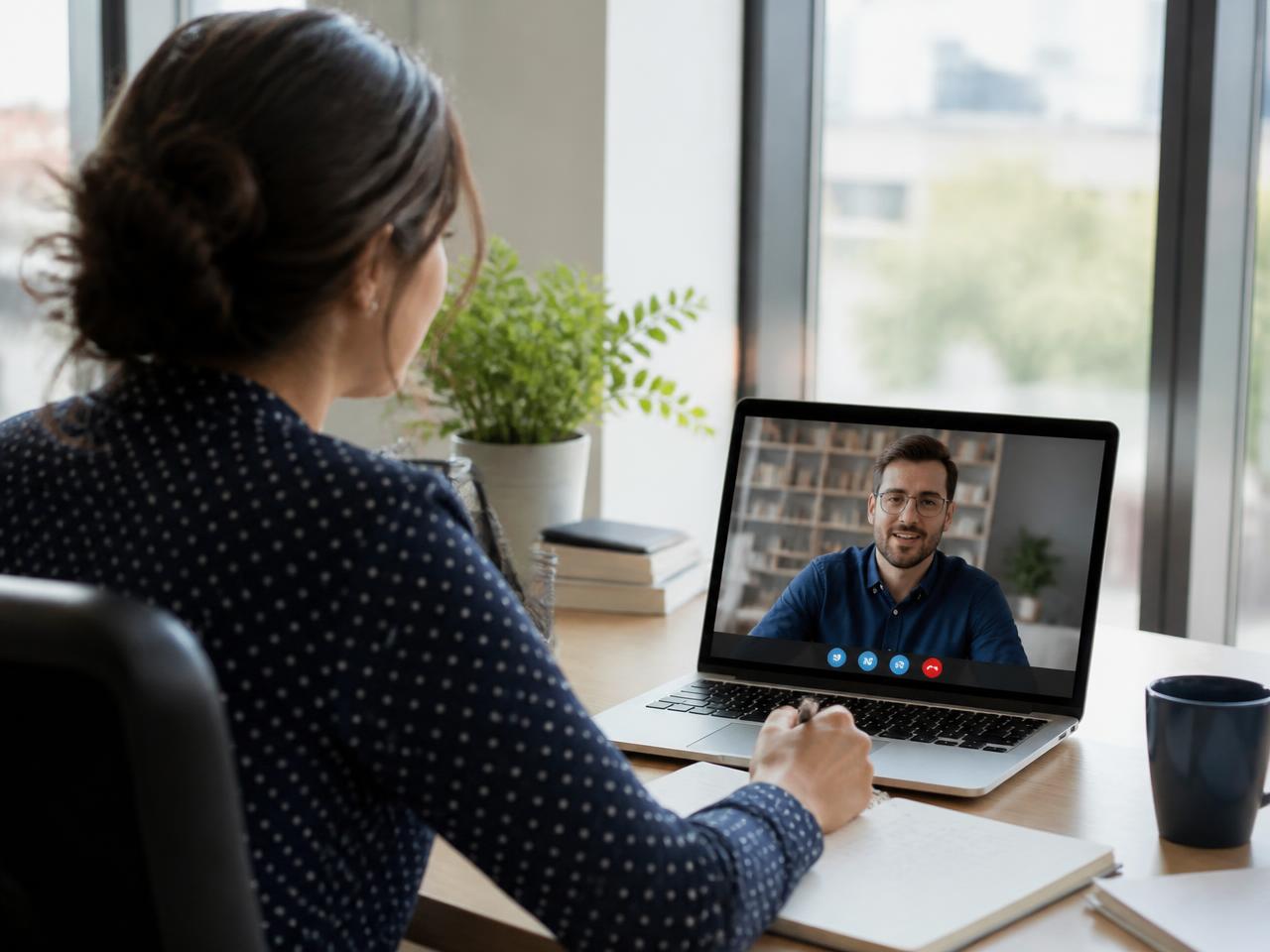 A customer meeting the TasksPro team on an online demonstration call
